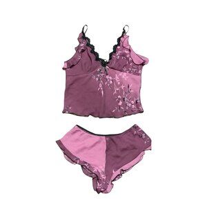 VTG Victorias Secret M Floral Cami Babydoll Top Bottom Set Purple Y2K lace trim